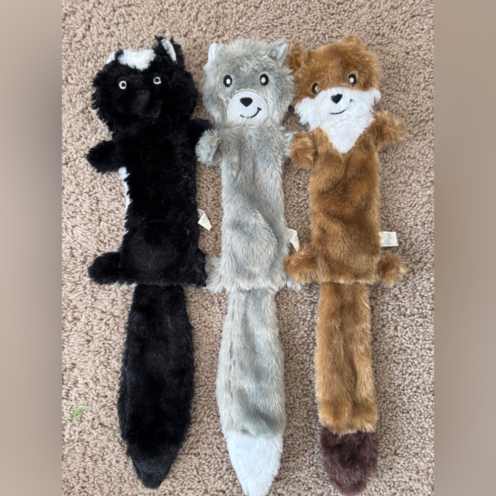 Woodland Animal No Stuffing Dog Toy Squeaker 3-pack
